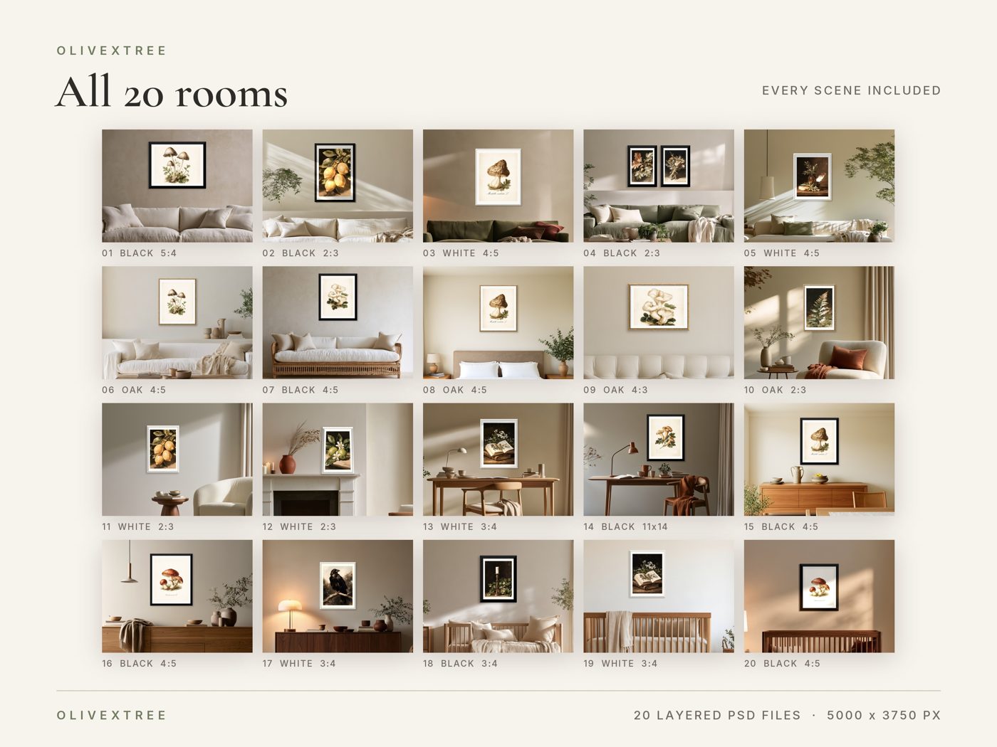 Grid preview of all 20 coastal frame mockup scenes