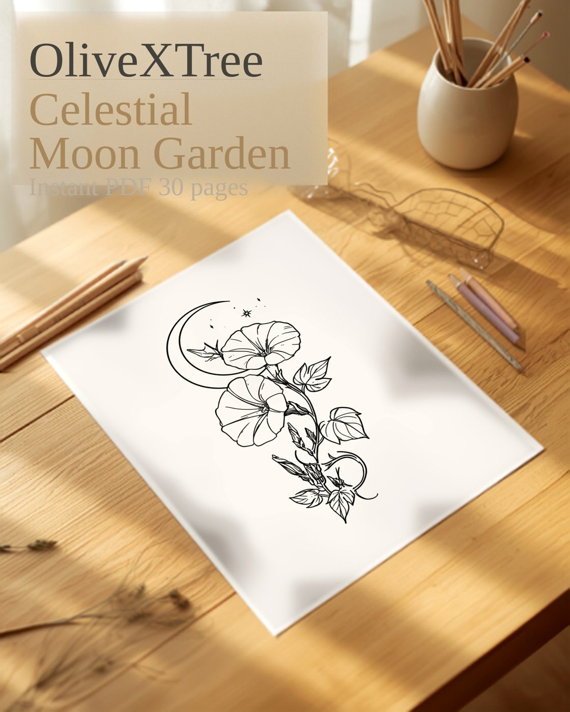 Moon Garden printable coloring book pages